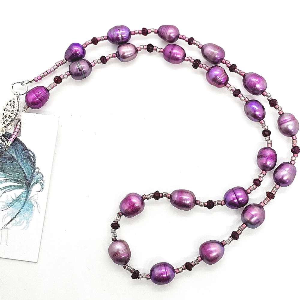 NWT Bluebird Elaina Station Pearl and Garnet Necklace